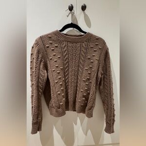 Bloomingdale's Taupe Textured Crew Neck Sweater